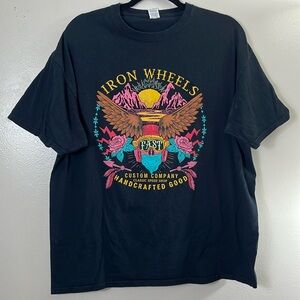 Fruit of the loom Iron wheels custom company graphic black tee shirt men’s XL
